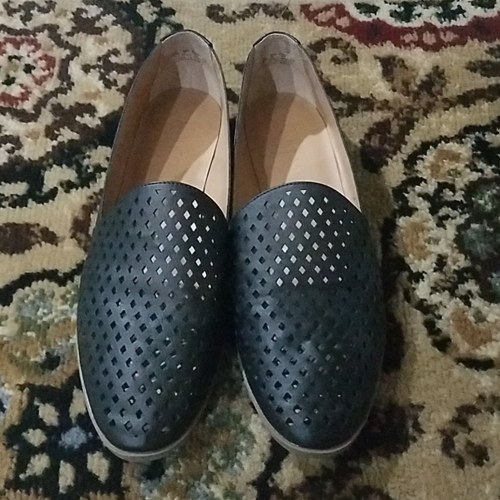 Franco Sarto Black Leather Loafers (Sz 10)